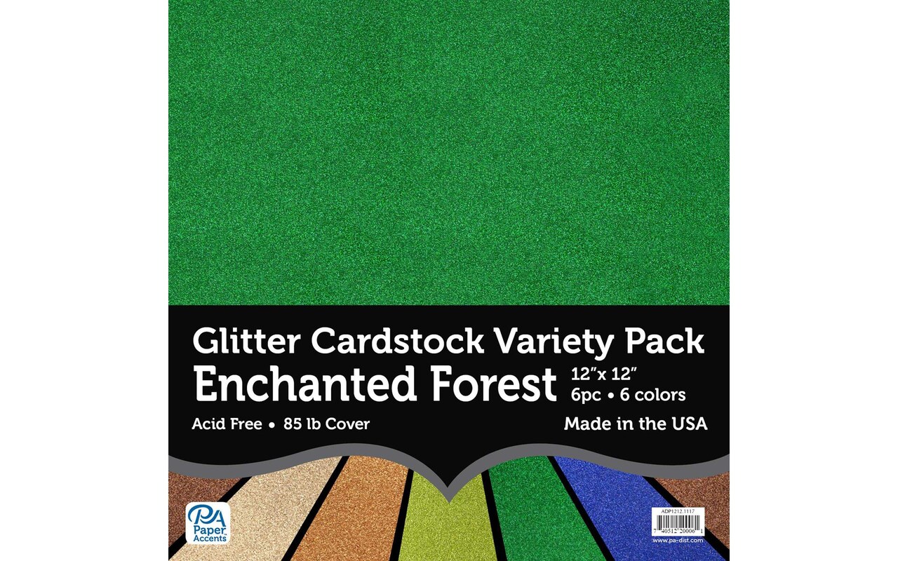 Accent Design Paper Accents Glitter Cardstock Variety Pack - Enchanted Forest 12x12 Assorted Colors - Non-Shedding Glitter Paper for Scrapbooking, Crafts, Invitations & Scrapbooking - Archival Quality
